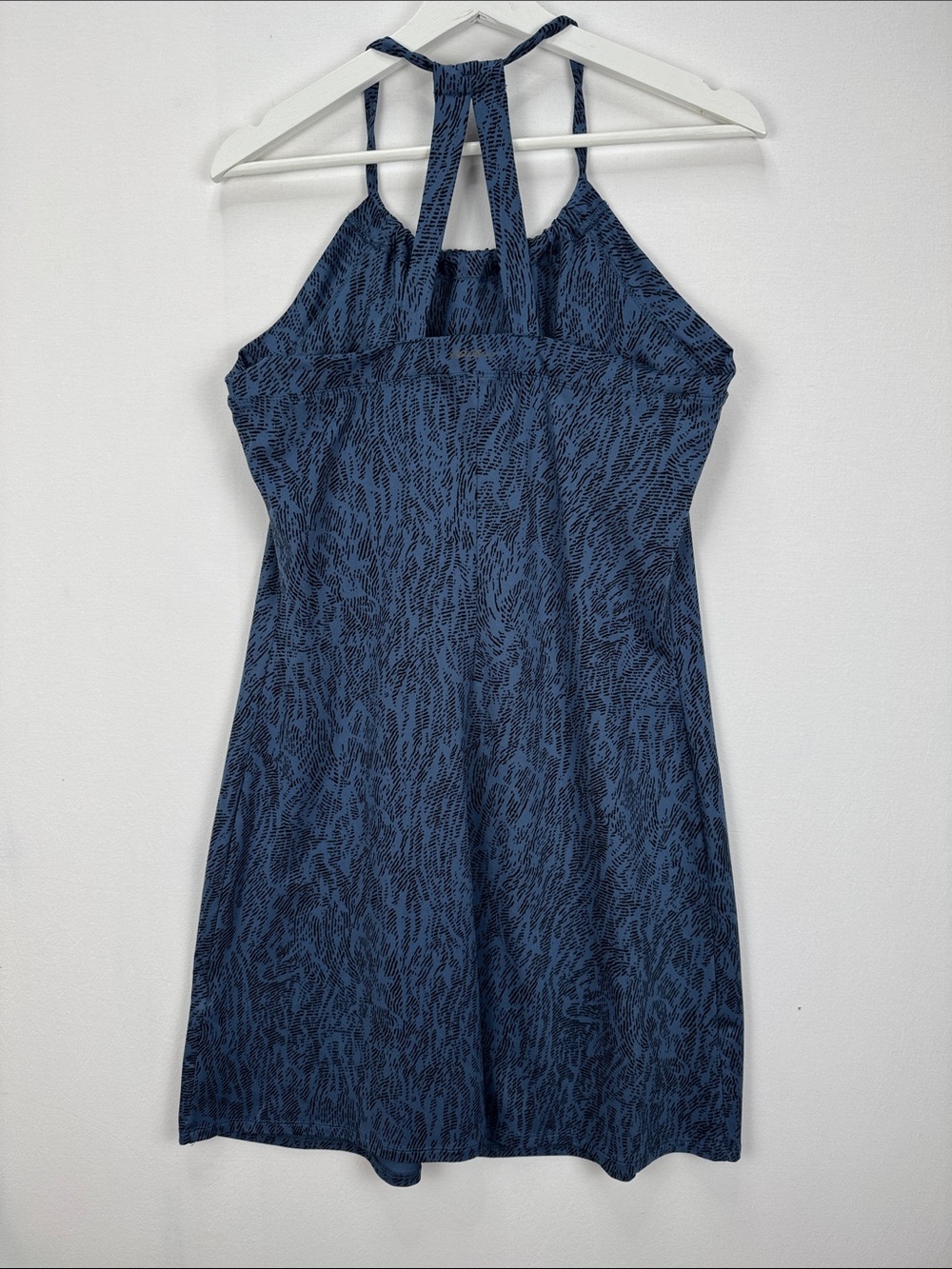 Eddie Bauer Women’s Blue Abstract Print Halter Tank Top Dress Built-In Bra Sz L - Picture 5 of 8